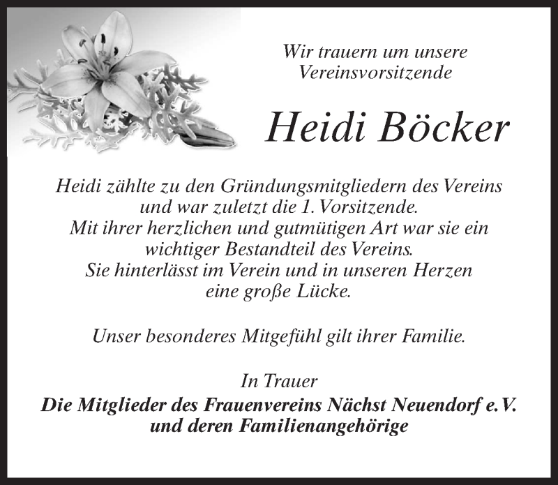  Traueranzeige für Heidi Böcker vom 27.05.2020 aus Märkischen Allgemeine Zeitung