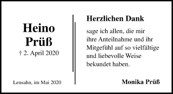 Traueranzeige von Heino Prüß von Lübecker Nachrichten