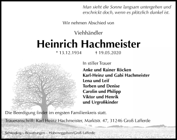 Traueranzeige von Heinrich Hachmeister von Peiner Allgemeine Zeitung