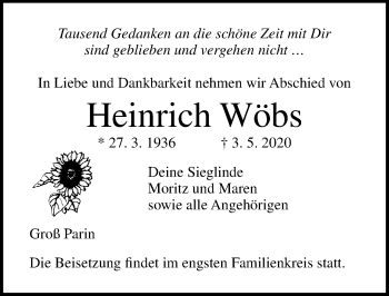 Traueranzeige von Heinrich Wöbs von Lübecker Nachrichten