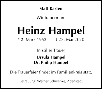 Traueranzeige von Heinz Hampel von Peiner Allgemeine Zeitung