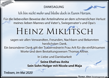 Traueranzeige von Heinz Miklitsch von Leipziger Volkszeitung