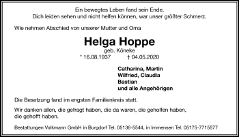 Traueranzeige von Helga Hoppe von Hannoversche Allgemeine Zeitung/Neue Presse