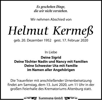 Traueranzeige von Helmut Kermeß von Leipziger Volkszeitung