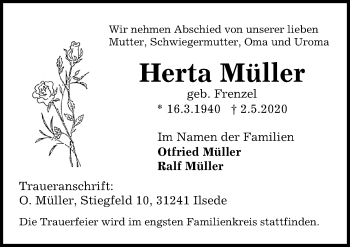 Traueranzeige von Herta Müller von Peiner Allgemeine Zeitung