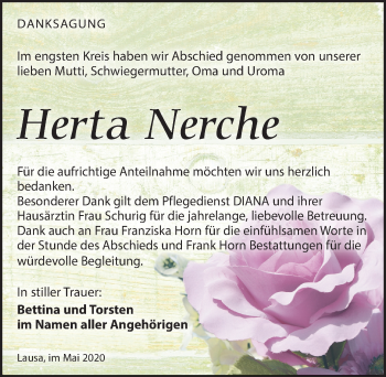 Traueranzeige von Herta Nerche von Torgauer Zeitung