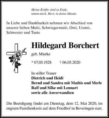 Traueranzeige von Hildegard Borchert von Märkischen Allgemeine Zeitung