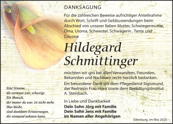 Traueranzeige von Hildegard Schmittinger von Leipziger Volkszeitung