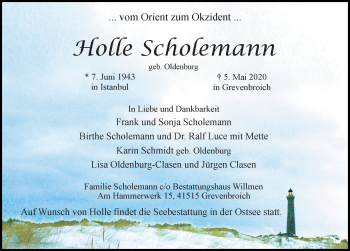 Traueranzeige von Holle Scholemann von Lübecker Nachrichten