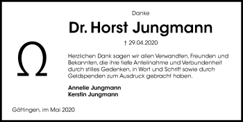 Traueranzeige von Horst Jungmann von Göttinger Tageblatt