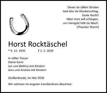 Traueranzeige von Horst Rocktäschel von Lübecker Nachrichten