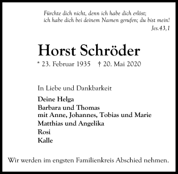 Traueranzeige von Horst Schröder von Lübecker Nachrichten