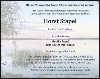 Traueranzeige von Horst Stapel von Märkischen Allgemeine Zeitung