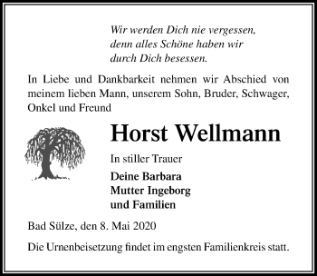 Traueranzeige von Horst Wellmann von Ostsee-Zeitung GmbH