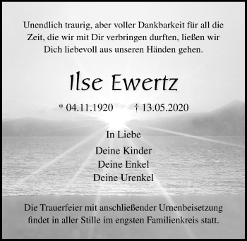 Traueranzeige von Ilse Ewertz von Ostsee-Zeitung GmbH