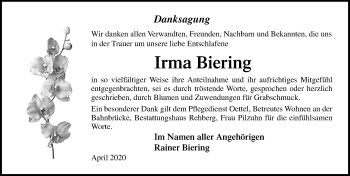 Traueranzeige von Irma Biering von Ostsee-Zeitung GmbH