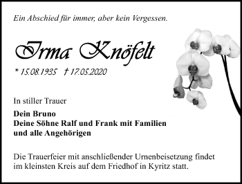 Traueranzeige von Irma Knöfelt