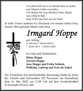 Traueranzeige von Irmgard Hoppe