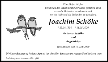 Traueranzeige von Joachim Schöke von Eichsfelder Tageblatt