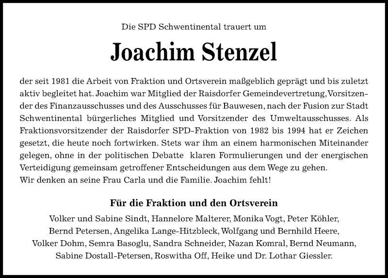  Traueranzeige für Joachim Stenzel vom 02.05.2020 aus Kieler Nachrichten