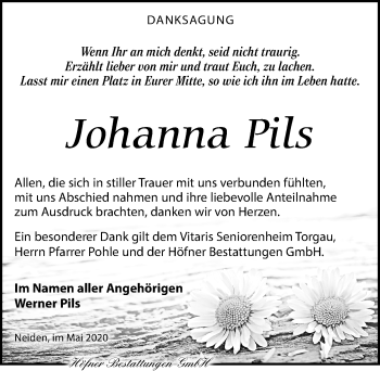 Traueranzeige von Johanna Pils von Torgauer Zeitung