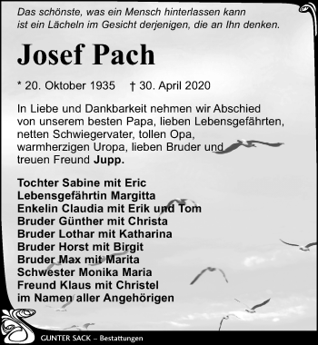 Traueranzeige von Josef Pach von Leipziger Volkszeitung
