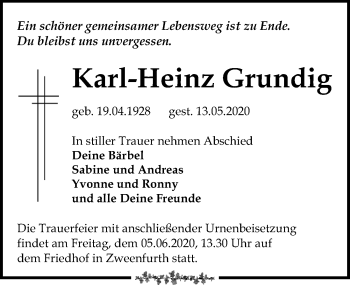 Traueranzeige von Karl-Heinz Grundig von Leipziger Volkszeitung