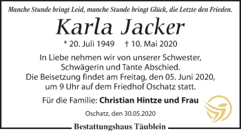 Traueranzeige von Karla Jacker von Leipziger Volkszeitung