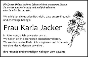 Traueranzeige von Karla Jacker von Leipziger Volkszeitung