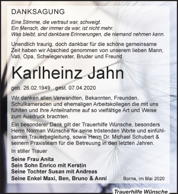 Traueranzeige von Karlheinz Jahn von Leipziger Volkszeitung