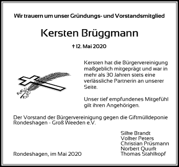 Traueranzeige von Kersten Brüggmann von Lübecker Nachrichten
