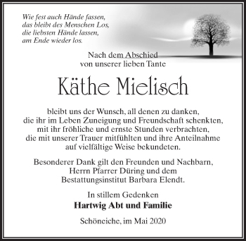 Traueranzeige von Käthe Mielisch von Märkischen Allgemeine Zeitung