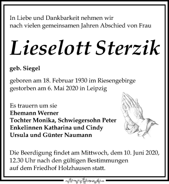 Traueranzeige von Lieselott Sterzik von Leipziger Volkszeitung