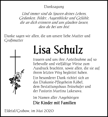 Traueranzeige von Lisa Schulz von Märkischen Allgemeine Zeitung