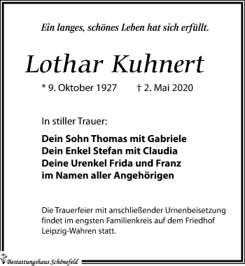 Traueranzeige von Lothar Kuhnert von Leipziger Volkszeitung