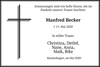 Traueranzeige von Manfred Becker von Lübecker Nachrichten