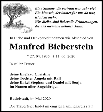 Traueranzeige von Manfred Bieberstein von Leipziger Volkszeitung