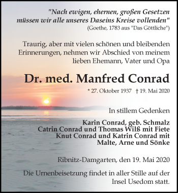 Traueranzeige von Manfred Conrad von Ostsee-Zeitung GmbH