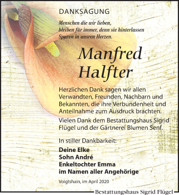 Traueranzeige von Manfred Halfter von Leipziger Volkszeitung