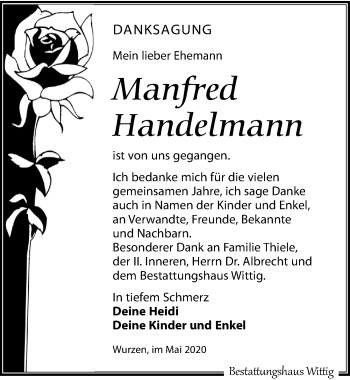 Traueranzeige von Manfred Handelmann von Leipziger Volkszeitung