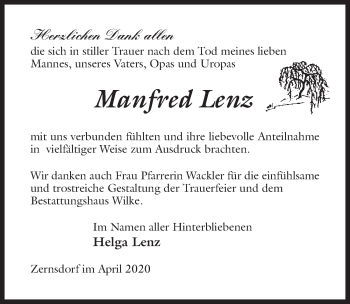 Traueranzeige von Manfred Lenz von Märkischen Allgemeine Zeitung