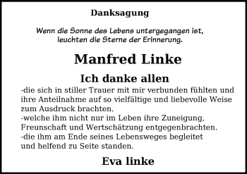 Traueranzeige von Manfred Linke von Märkischen Allgemeine Zeitung