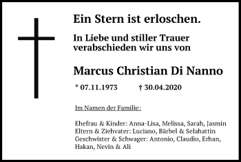 Traueranzeige von Marcus Christian Di Nanno von Lübecker Nachrichten