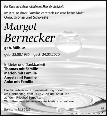 Traueranzeige von Margot Bernecker von Leipziger Volkszeitung