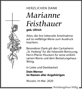 Traueranzeige von Marianne Feisthauer von Leipziger Volkszeitung