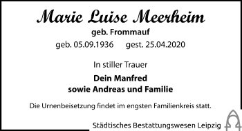 Traueranzeige von Marie Luise Meerheim von Leipziger Volkszeitung