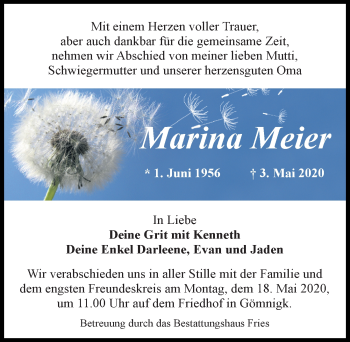 Traueranzeige von Marina Meier von Märkischen Allgemeine Zeitung