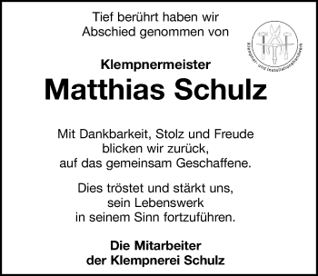 Traueranzeige von Matthias Schulz von Leipziger Volkszeitung