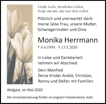 Traueranzeige von Monika Herrmann von Ostsee-Zeitung GmbH