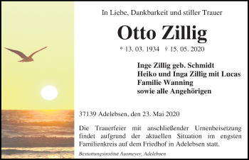 Traueranzeige von Otto Zillig von Göttinger Tageblatt